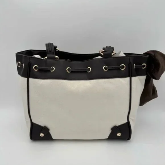 Juicy Couture Classic Scottie Dogs Tote Cream White & Chocolate Brown Bow NWT - Picture 4 of 6